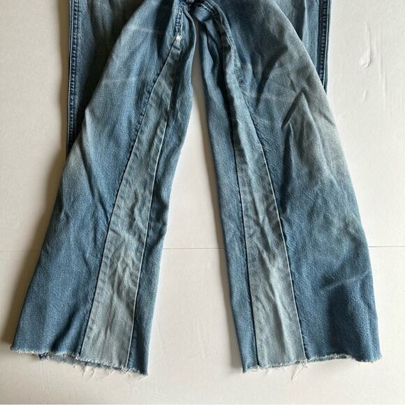 Abercrombie & Fitch Wide Leg Jeans Cropped Raw Hem Two Tone Women’s 27 Boho - Picture 5 of 16